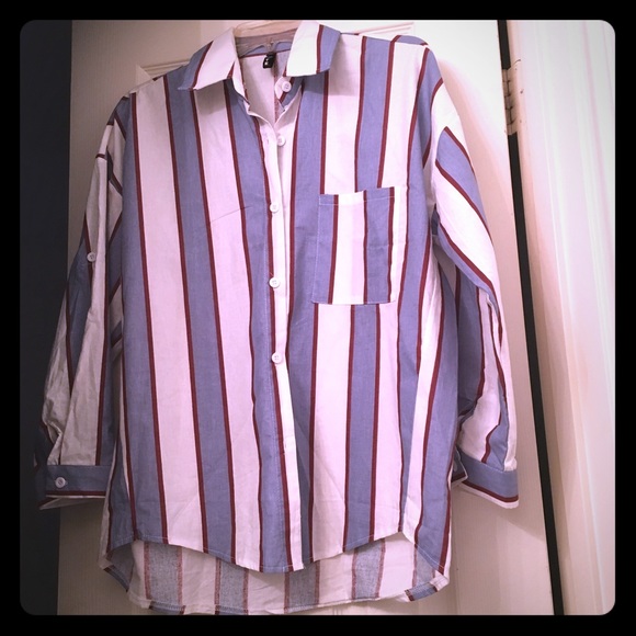 SHEIN Vertical Striped Pocket Blouse - Picture 1 of 2